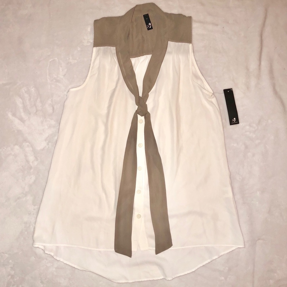 iNG Button Down Sleeveless Blouse with tie front